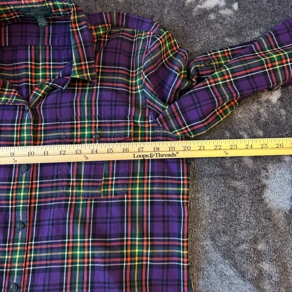 Ralph Lauren Lauren Jeans Co. Women's  Purple Plaid Shirt Large Button Up Preppy - Picture 10 of 12